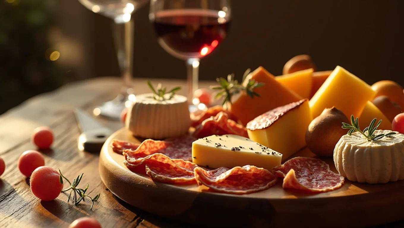 Accord vin et plateau apéro charcuterie et fromages