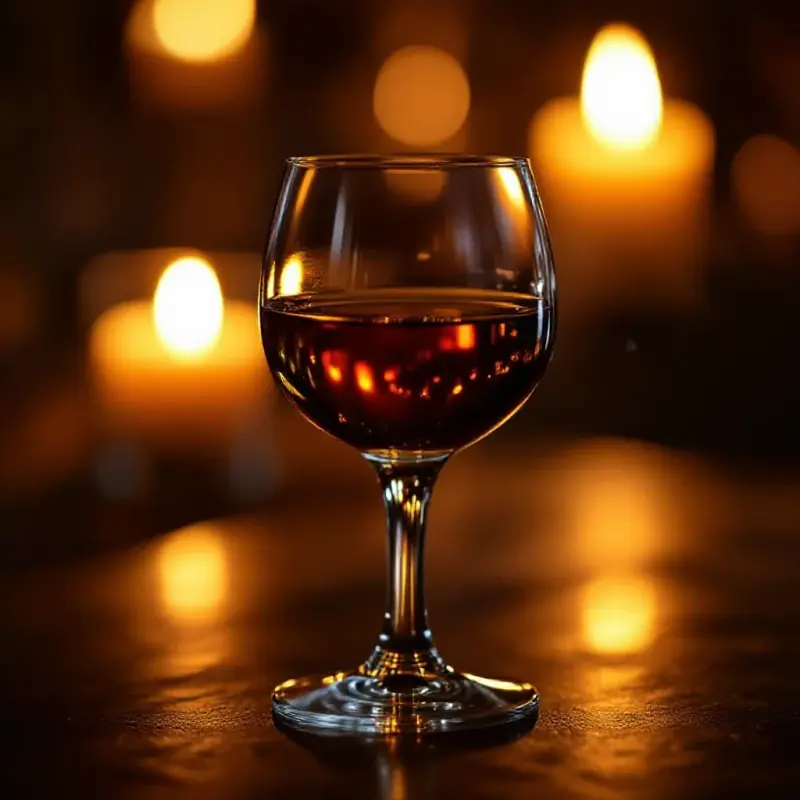 A Muscat de Beaumes-de-Venise or Rivesaltes golden fortified wine in a small dessert glass, rich amber color glowing...