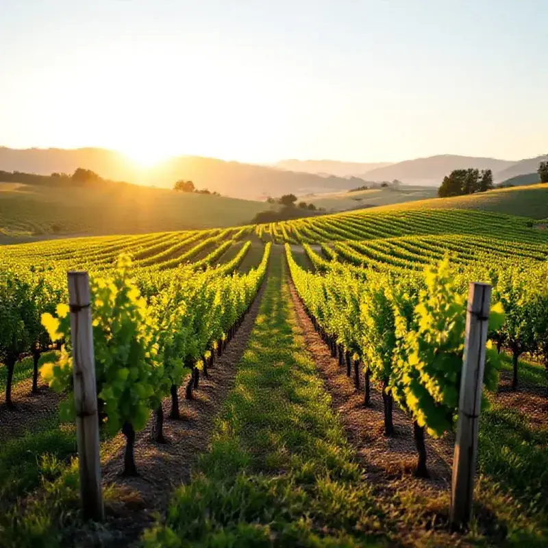 California Sauvignon Blanc vineyards in Sonoma or Napa, low vine canopy in warm afternoon light